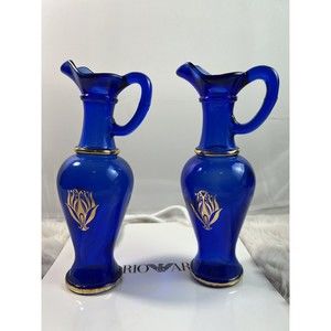 (2) Avon Cobalt Blue‎ Vase Pitcher Vintage 8" Tall Gold Trim
